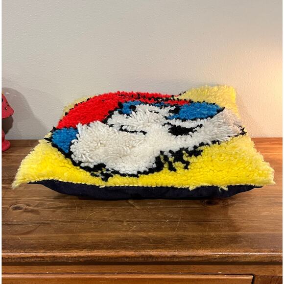 Vintage Smurfs Latch Hook Pillow 15x15 Handmade Papa Smurf Throw Cushion - Picture 2 of 4